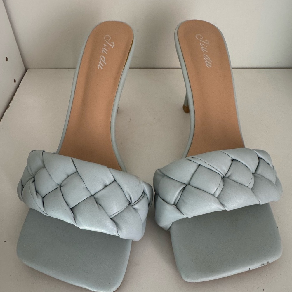 Women's Light Blue Woven Heeled Sandals